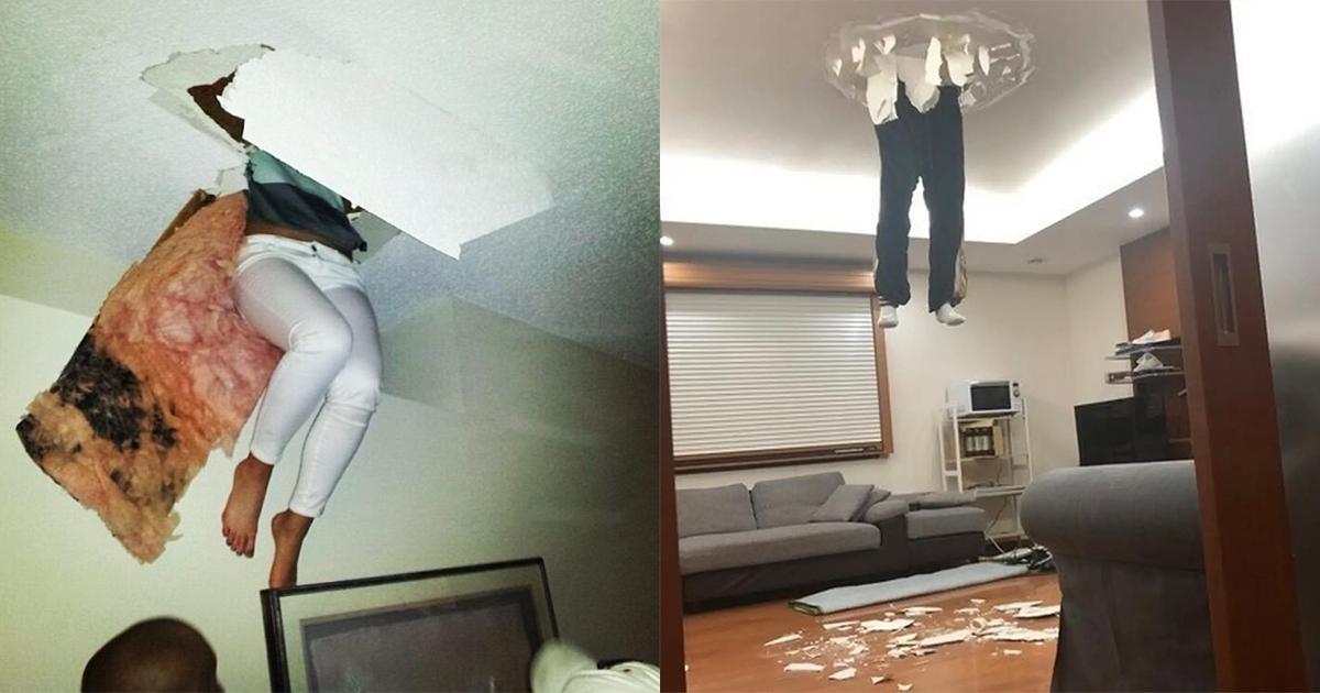 11 mensen die door het plafond gezakt zijn