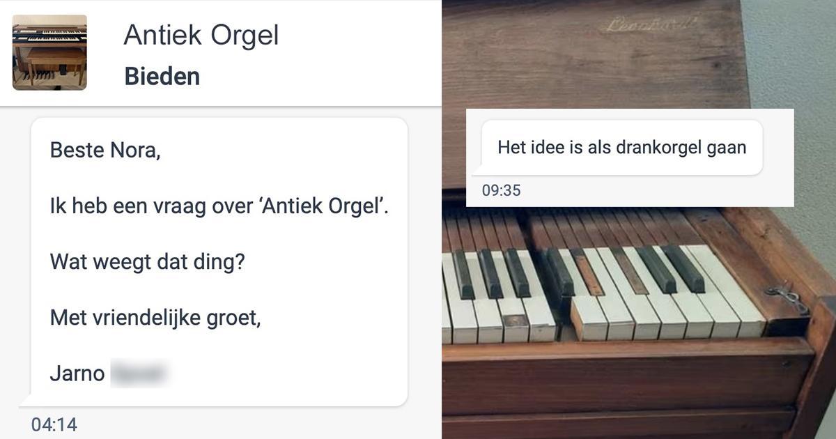 Jarno wil graag een antiek orgel kopen op Marktplaats, leegtrekken en op zijn rug binden zodat hij met carnaval als 'drankorgel' kan gaan (10 screens)