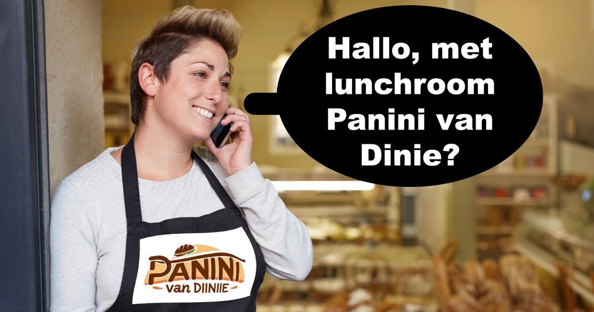 Lunchroom 'Panini van Dinie' is op zoek naar een serveerster, hier een kandidaat die het niet helemaal begrepen heeft (9 screens)